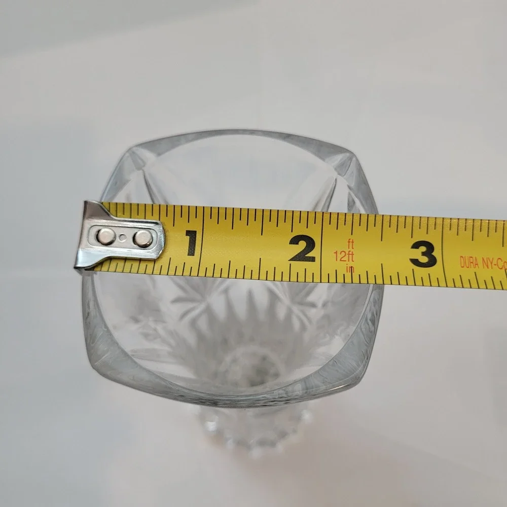 Vintage Crystal Bud Vase Starburst Fan Cut Glass 6.25 Inch Square Rim Scalloped